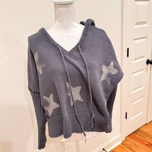 POL Gray Star V-Neck Sweater